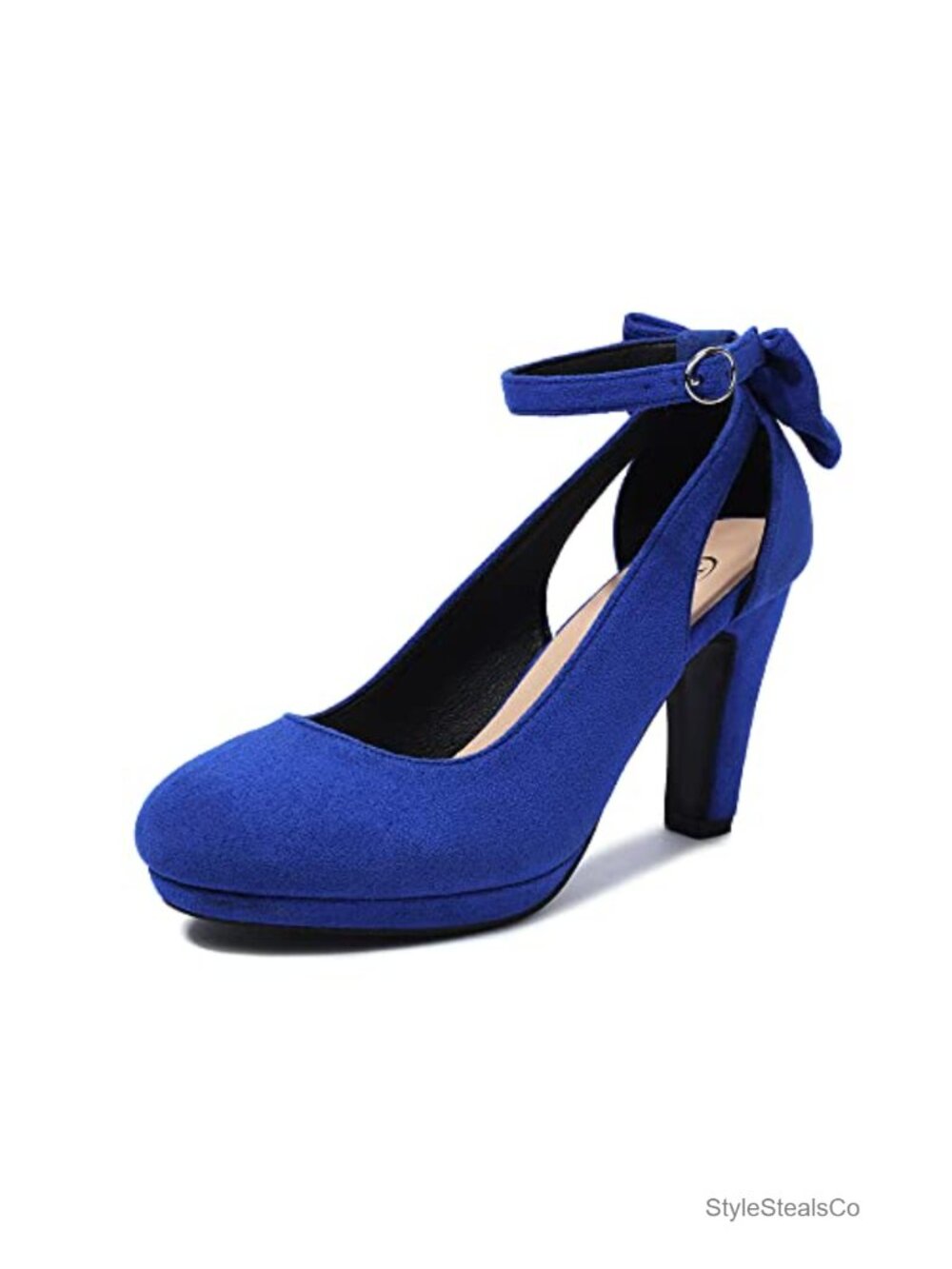 Vegan Suede Mary Jane Block Heels Bow Ankle Strap Pumps